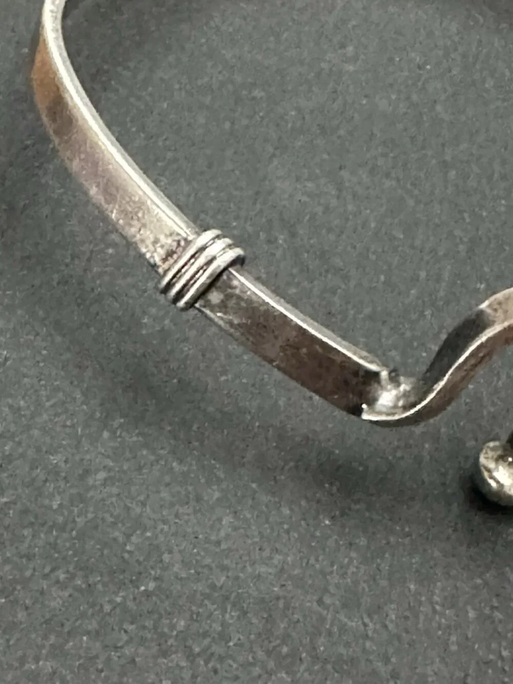 Vintage Sterling Silver Bangle Bracelet Wire Wrapped Horse Shoe Hoop Closure